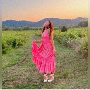 Free People Bright Pink Tiered Maxi Dress